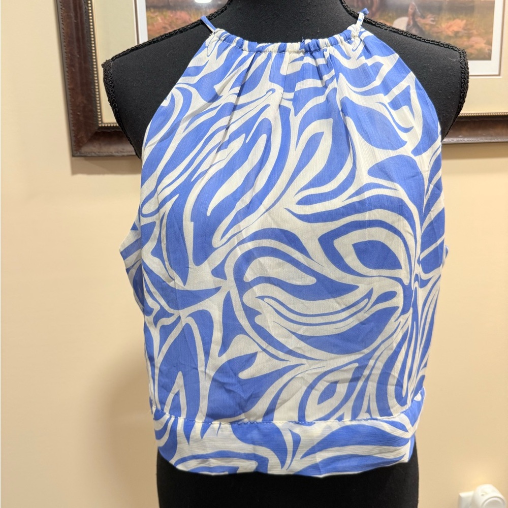 1. STATE Blue Swirl Tie Top